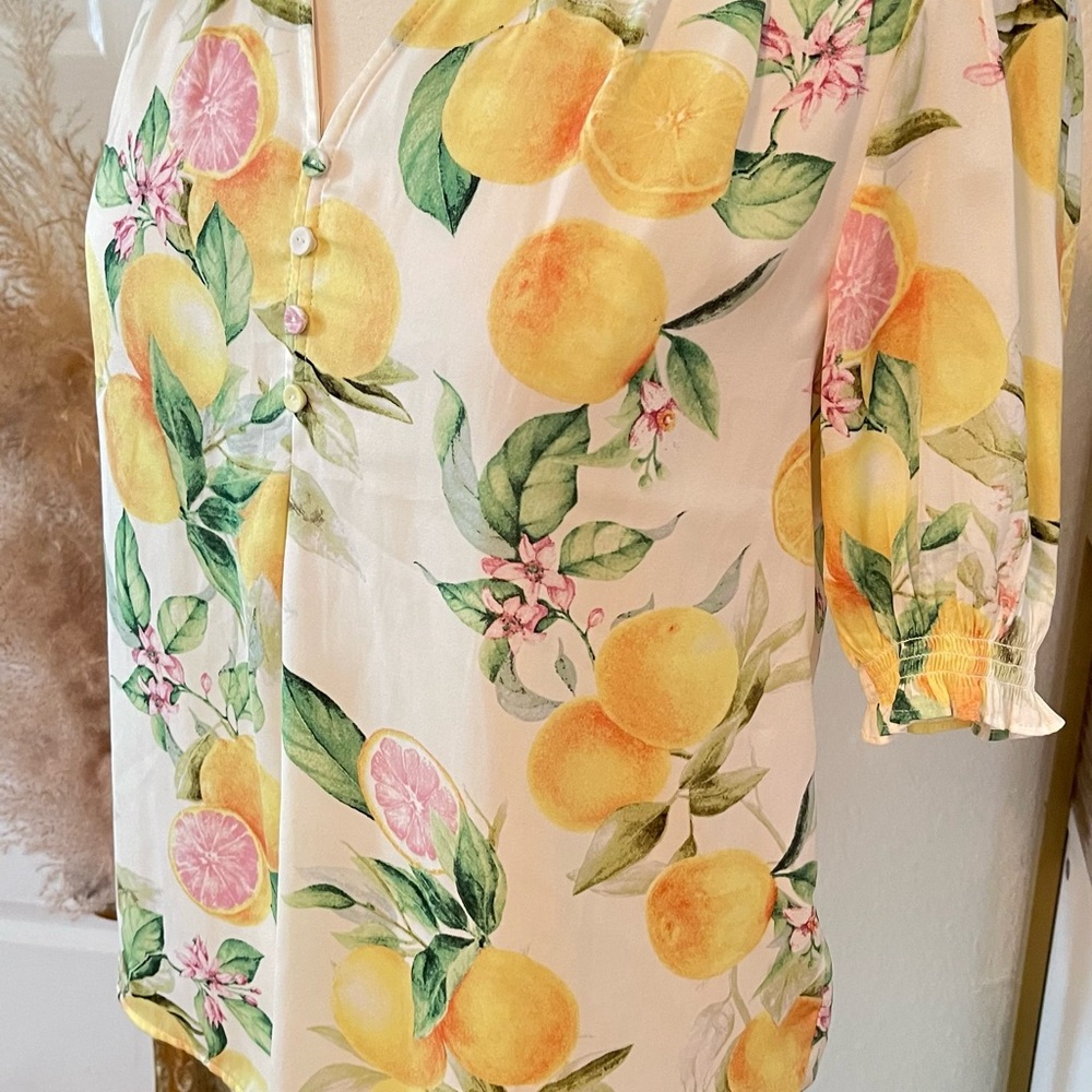 Joie Citrus Print Blouse - Yellow and Green